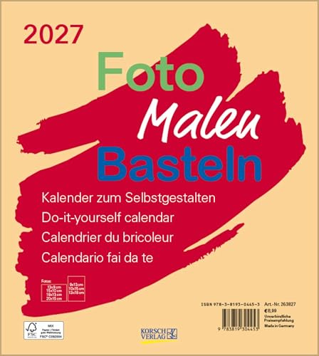 Foto-Malen-Basteln Bastelkalender beige 2027: Fotokalender zum Selbstgestalten. Do-it-yourself Kalender mit festem Fotokarton. Format: 21,5 x 24 cm