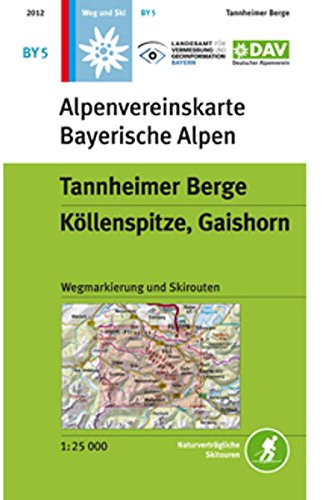 Tannheimer Berge, Köllenspitze, Gaishorn: Topographische Karte mit Wegmarkierungen, Ski- und Schneeschuhrouten (Alpenvereinskarten)