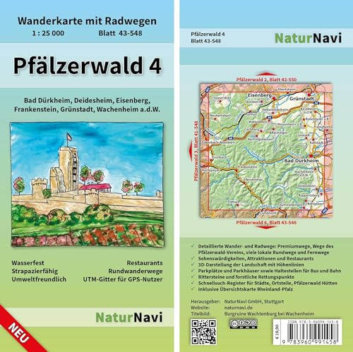 Pfälzerwald 4: Wanderkarte mit Radwegen, Blatt 43-548, 1 : 25 000, Bad Dürkheim, Deidesheim, Eisenberg, Frankenstein, Grünstadt, Wachenheim a.d.W. (NaturNavi Wanderkarte mit Radwegen 1:25 000)