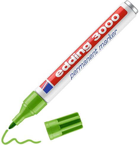edding 3000 Permanentmarker - hell-grün - 10 Stifte - Rund-Spitze 1,5-3 mm - schnell trocknender Permanent Marker - wasserfest, wischfest - für Karton, Kunststoff, Holz, Metall - Universalmarker