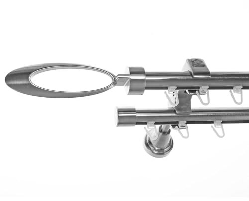 BASIT Gardinenstange 2 läufig Innenlauf Wandmontage 160 cm lang Edelstahl Look Vorhangstange doppelläufig mit Ø20mm Gardinenstangenset zweiläufig H60II