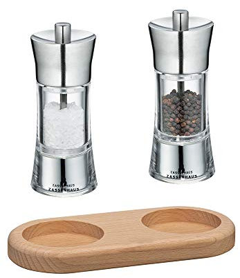 Zassenhaus Set Salzmühle & Pfeffermühle Aachen Edelstahl/Acryl & Untersetzer (14 cm)