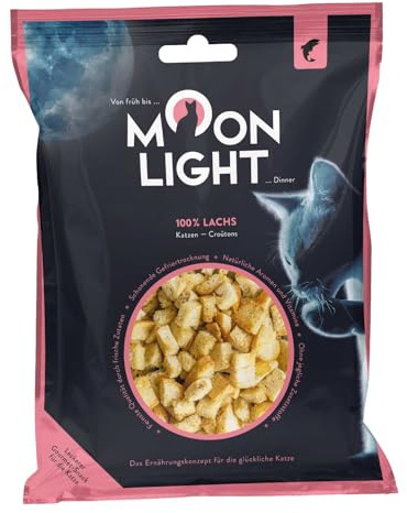 Moonlight Katzen-Croutons, 1 Päckchen – Lachs, gefriergetrocknet, 100% Lachs, Premium Katzensnack & Topping, kross & pur, ohne Getreide & Zucker