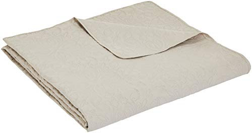 Amazon Basics - Bettüberwurf mit Prägemuster, extra-groß, Beige, Blumen, 220 x 240 cm
