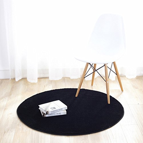 Fouriding Einfarbig Rund Teppich weicher Kurzflor Teppiche fürs Wohnzimmer, Esszimmer, Kinderzimmer, Schlafzimmer und die Küche geeignet Schwarz 60cm