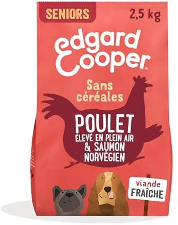 Edgard & Cooper Croquettes Chien Senior, (Poulet & Saumon, 2.5kg), Viande et poisson frais et protéines de qualité, Vrais ingrédients pour chiens, Hypoallergénique, Sans sucres ajoutés
