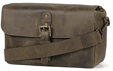 MegaGear Torres MG1704 Genuine Leather Camera Messenger Bag for Mirrorless, Instant and DSLR Cameras - Olive