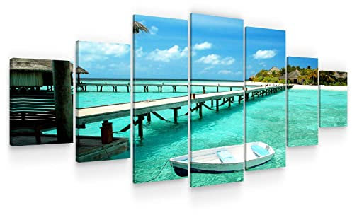 Startonight Grande Cuadro Moderno en Lienzo - Bote Blanco en la Orilla - Pintura Playa para Salon xxl Decoración 7 Piezas 100 x 240 CM