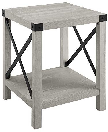 WE Furniture Modern Farmhouse Square Side End Table, Stone Grey
