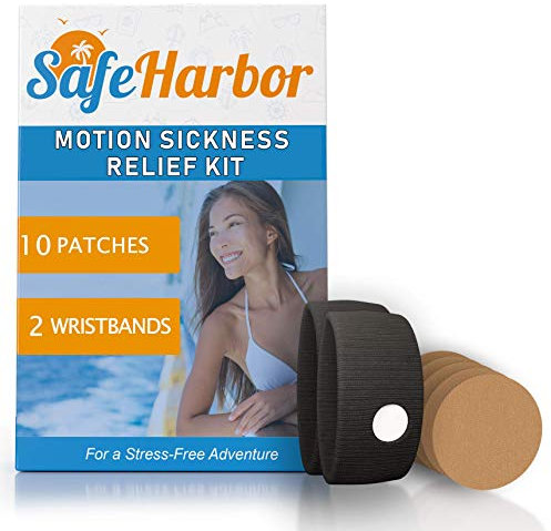 SafeHarbor Set zur Linderung von Reisekrankheit und gegen Übelkeit für Ihre Cruise Essentials | 2 Bänder für Reisekrankheit, 10 natürliche + pflanzliche Linderungspflaster, funktioniert für Kinder und
