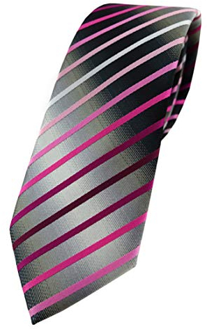 TigerTie - schmale Designer Krawatte in rosa magenta pink weiss silbergrau schwarz gestreift