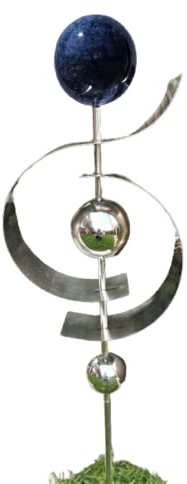 Jürgen Bocker Garten-Ambiente Gartenstecker Skulptur Jupiter 100 cm matt gebürstet mit obere Kugel Edelstahl Lackierung Marmor blau, Silber, BS 100 003 c