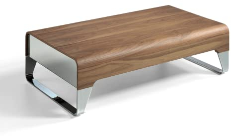 Angel CERDÁ | Couchtisch mit Nussdeckel, Zwei seitliche Schubladen mit Spiegel-Finish, Füße aus verchromtem Stahl, moderner Stil
