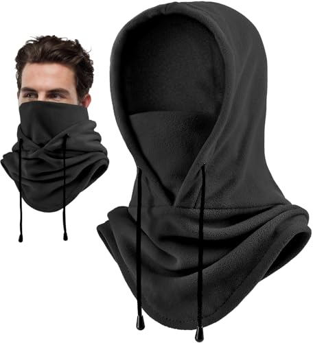 joyoldelf Passamontagna, Maschera per Il Viso, Antivento, Maschera da Sci Regolabile, Passamontagna Invernale per Uomini e Donne, Unisex, Balaclava, Cappuccio in Pile, Nero, 33 X 58 cm