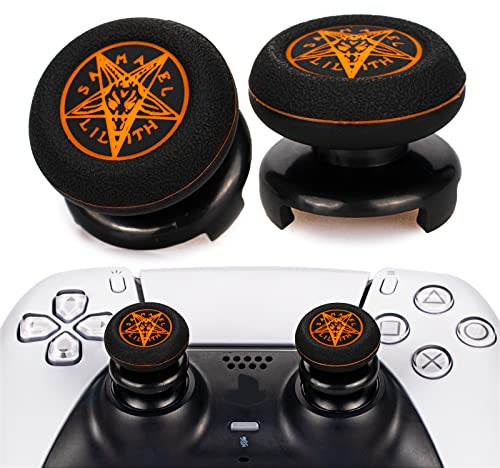 Playrealm FPS Bâton Prises de Pouce Thumbstick Grip et Prolongateur Impression Caoutchouc Silicone Poignée Couvrir 2 ensembles pour Manette PS5 Dualsenese et PS4 (Démon Orange)