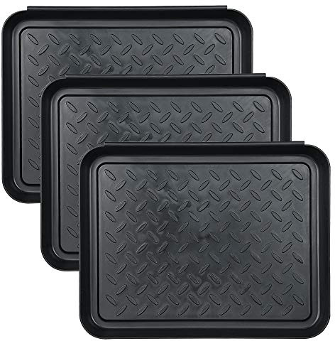 Square Boot Tray,Plastic Utility Shoe Mat Tray for Entryway Indoor Outdoor | Shoe Drip Trays for Plants Pet Food Dog Water Bowls - Use in All Seasons, 13.7x10.6x1inch,Black