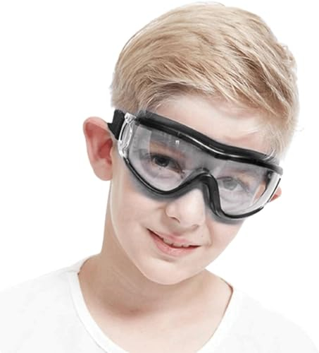 COMLZD Schutzbrille Kinder für Nerf Spielen Stoßfest Gläser Beschlagfrei Verstellbarer Riemen Passform für 5-12 Jahre (black)