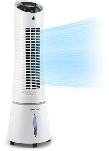 Klarstein 45W Portable Air Cooler, 5-In-1 Ioniser, Evaporative Air Coolers for Home, Silent with Night Mode, Humidifier, Ventilator, Purifier, Small Water Cooler, Ice Fan, 180m³/h Room Air Flow, White