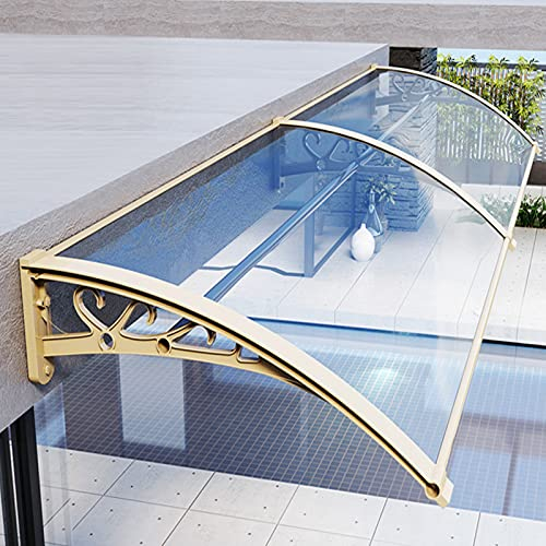 Terrassenüberdachung Rundbogenvordach,Türüberdachung,Transparente Polycarbonatabdeckung/Aluminiumhalterung,Haustürdach Pultvordach,Breite 60/80cm,Länge 60-450cm,Anpassbar (60x300cm/24 x118)