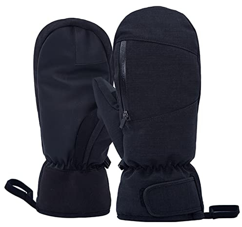 Ski Mittens Women Waterproof, Golf Mitts Men, Ski Gloves Ladies, Thermal Gloves Touch Screen, Cotton Winter Gloves Touchscreen Unisex With Zip Pocket Sport Cycling Mtb Running Extra Warm (M, Black)