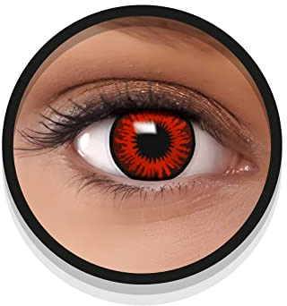 FXEYEZ Farbige Kontaktlinsen Halloween Rot RED FLOWER, 2 Stück (1 Paar), Ohne Sehstärke, leicht einzusetzende rote Linsen, 2 x farbige Kontaktlinse für Cosplay, Karneval, Fasching, Anime
