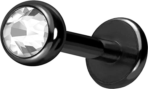 PIERCINGLINE Chirurgenstahl Labret Stecker KRISTALL Piercing Lippe Ohr Nase Schwarz 3 x 1,2 x 8 mm