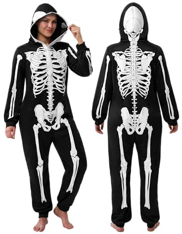 Spooktacular Creations Combinaison pyjama squelette pour femme adulte, costume d'Halloween, tour ou friandise, fête à thème