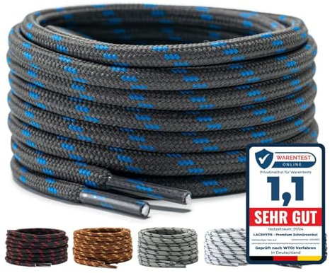 LaceHype 2 pares de cordones redondos de poliéster para zapatos de trabajo, botas, zapatos de exterior y zapatillas deportivas, cordones resistentes al desgarro, Gris oscuro/azul, 200 cm - 2 Paar