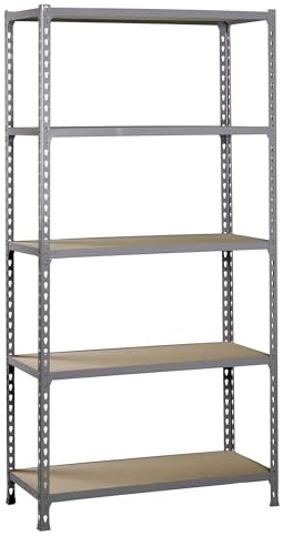 Simonrack Schwerlastregal, Lagerregal, 200x110x30 cm, Metallregal, Kellerregal, Biegestelle 90 kg, 5 Holzfachböden, Grau/Holz - Maderclick
