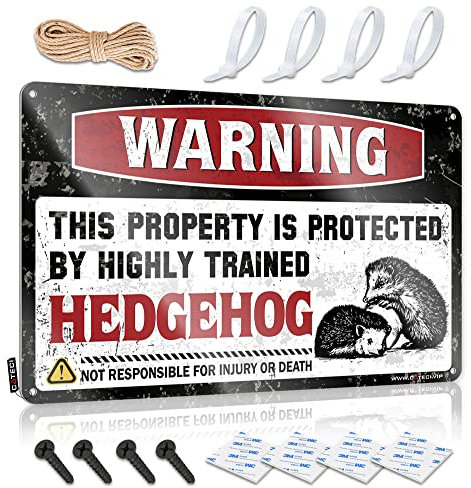 Warnschilder für Zuhause, Warnung: Dieses Eigentum ist geschützt durch ein hoch trainiertes Igel-Metallschild, CAI-Warnschild, Outdoor-Geschäftsschilder (Größe: 20 x 30 cm)