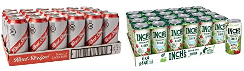 Red Stripe Lager can Beer, 440 ml, Case of 24 & Inch's Apple Cider 24 x 440ML Cans