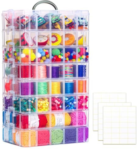 QUEFE Caja de almacenamiento apilable de 8 niveles con 80 compartimentos, organizadores de manualidades de plástico y contenedores de almacenamiento para artes, organización de cinta washi, bordados,
