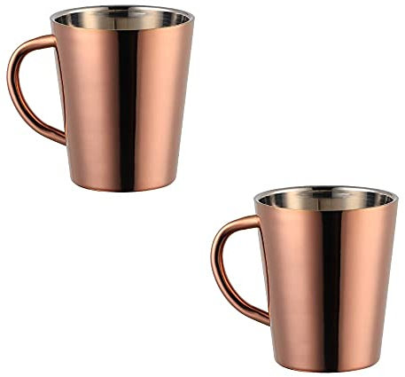 TUPMFG Roségold Kaffeetassen 2er Set, 300ml Edelstahl Kaffeebecher, Doppelwandig Trinkbecher mit Henkel, Spülmaschinenfest