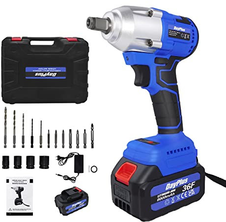 LMstarz Llave de Impacto Eléctrica de Carraca 1/2'' Pistola Quitatuercas Inalámbrica para Ruedas Heavy Duty