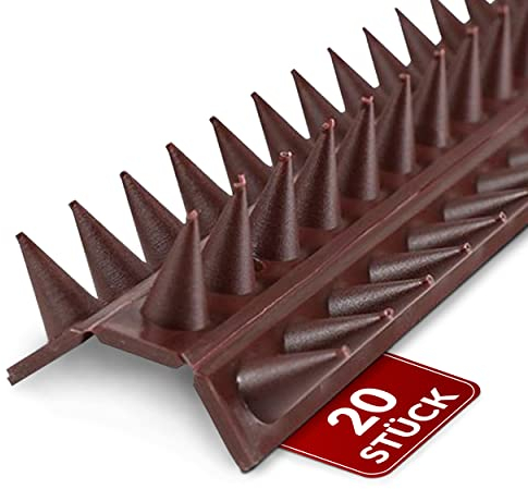 20 Stück Vogelabwehr aus Kunststoff [10 Meter Gesamtlänge] 50x4,5x1,7 cm Zaun- und Kletterschutz – Taubenabwehr für Fassaden, Balkon, Dach und Fensterbank – 99 Spikes pro Element Katzenschreck