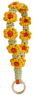 COLORFUL BLING Boho Makramee Armband Schlüsselanhänger Handarbeit Gewebe Gänseblümchen Blume Armband Schlüsselanhänger Halter Handgelenk Lanyard, A-gelb