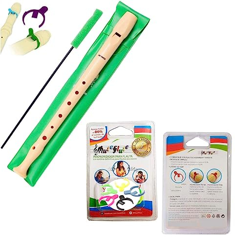 Papelivi - Lote de Flauta Dulce Melody 9508 + Blister con 5 Sordinas (silencia TOTAL o Parcialmente tu flauta) Para USO ESCOLAR