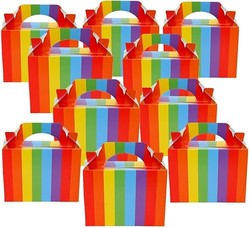 SHATCHI 20Pcs Rainbow Cardboard Lunch Takeaway Birthday Wedding Carry Meal Food Cake Party Box Childrens Loot Bags