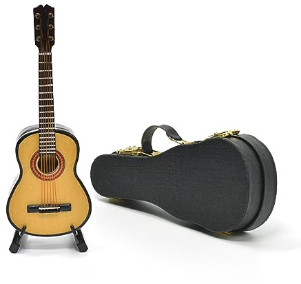 Musiin Mini-Gitarre mit Ständer und Koffer, 13 cm große Klassische Mini-Gitarre mit 6 Saiten, Heimmusik-Studio, Schreibtisch-Dekoration, Geschenk für Gitarrenliebhaber (klassisch)