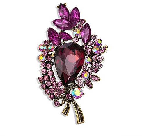 EVER FAITH Blumenstrauß Brosche Braut Strass Kristall Pin glänzend Tropfen Marquise Vintage Schmuck Geschenk für Damen Lila Gold-Ton