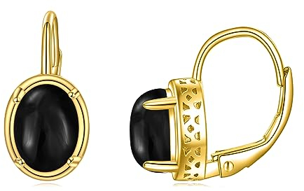 POPLYKE Schwarz Onyx Ohrringe für Frauen Sterling Silber Leverback Ohrringe Schwarz Onyx Gold Schmuck Geschenk für Mädchen (Gold schwarz Onyx)