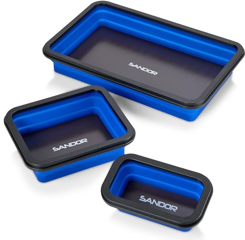 Collapsible Magnetic Parts Tray Set - 3 Different Size Tool Trays for Screw, Bolts, Nuts, Washers, Pins and Other Small Metal Parts, Mechanic Tool Gifts for Men - Blue