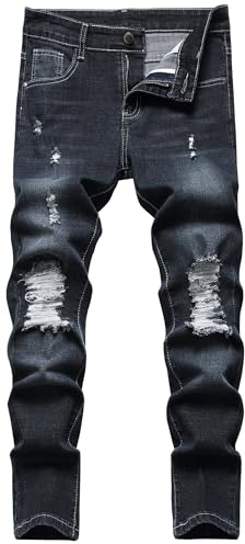 Happy Cherry Jeans Strappati Bambini in Denim Pantaloni Skinny Jeans Moda con Tasche Pantaloni Lunghi Blu Vintage per Ragazzi 5-16 Anni
