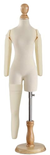 Schneiderpuppe Damen Kleiderpuppe Weibliche Schaufensterpuppe im Maßstab 1/4 1/3 1/2 für Nähen, feststeckbare Mini-Torso-Körperform mit 2 weichen Armen und 1 Bein, Schneiderpuppe mit Holzsockel ( Colo
