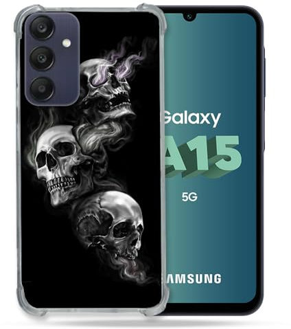 Cokitec Verstärkte Schutzhülle für Samsung Galaxy A15 4G / 5G, dreifacher Totenkopf