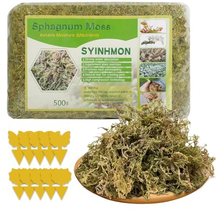 ZOYDP Sfagno per Orchidee, 500g Muschio per Orchidee, Sfagno per Piante con 10 Adesivi Gialli, Sfagno Cileno per Felci a Corno di Cervo, Piantine, Radicazione di Talee, Terriccio per Orchidee