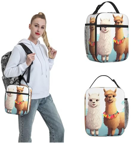 OUSIKA Lama-Alpaka-Lunch-Tasche für Damen und Herren, wiederverwendbar, isolierte Lunchbox, Reise-Lunch-Tasche, Lunch-Behälter, tragbare Lunchtasche für Arbeit, Picknick, Camping