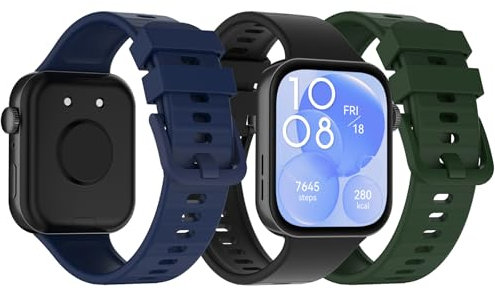 Bigqin Silikon Armband Kompatibel mit Huawei Watch Fit 4/4 Pro/3, Ersatzband Kompatibel mit Huawei Watch Fit 4/4 Pro/3, Ersatz Silikon Sport Armbänder für Damen Herren - Schwarz, Blau, Grün
