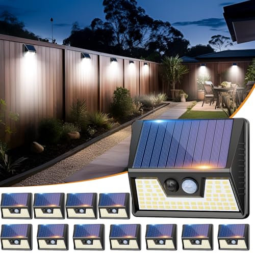 vighep Solarlampen für Außen mit Bewegungsmelder, 3 Modi LED Superhelle Solarleuchten, IP65 Wasserdichte Solar Wandleuchte Aussen für Garten Hof Wand Stufen Deck Haustüren Garage-12 Stücke
