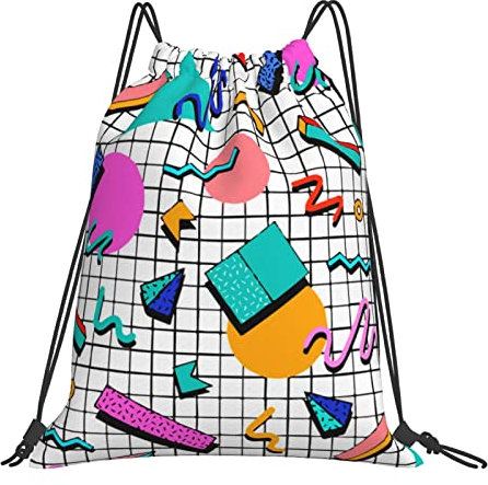 80er Jahre Kordelzugbeutel, Rucksack, Sporttasche, Turnbeutel für Damen und Herren, Rucksäcke, Schwimmtasche für Strand, Schwarz , One size